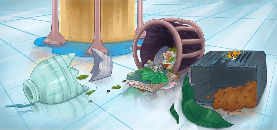 "Kitty Catastrophe"- Kitchen Trash CloseUp BG