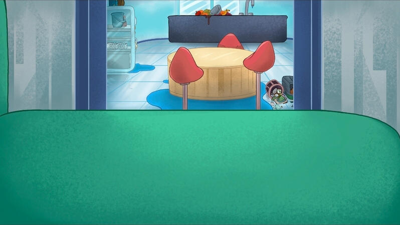 "Kitty Catastrophe"- Kitchen pov from livingroom