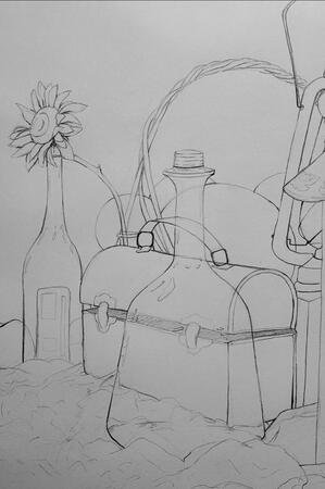 Line weight study/still life- pencil and paper