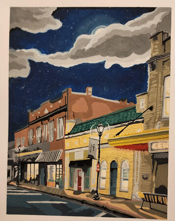&quot;Town after hours&quot;- gouache painting